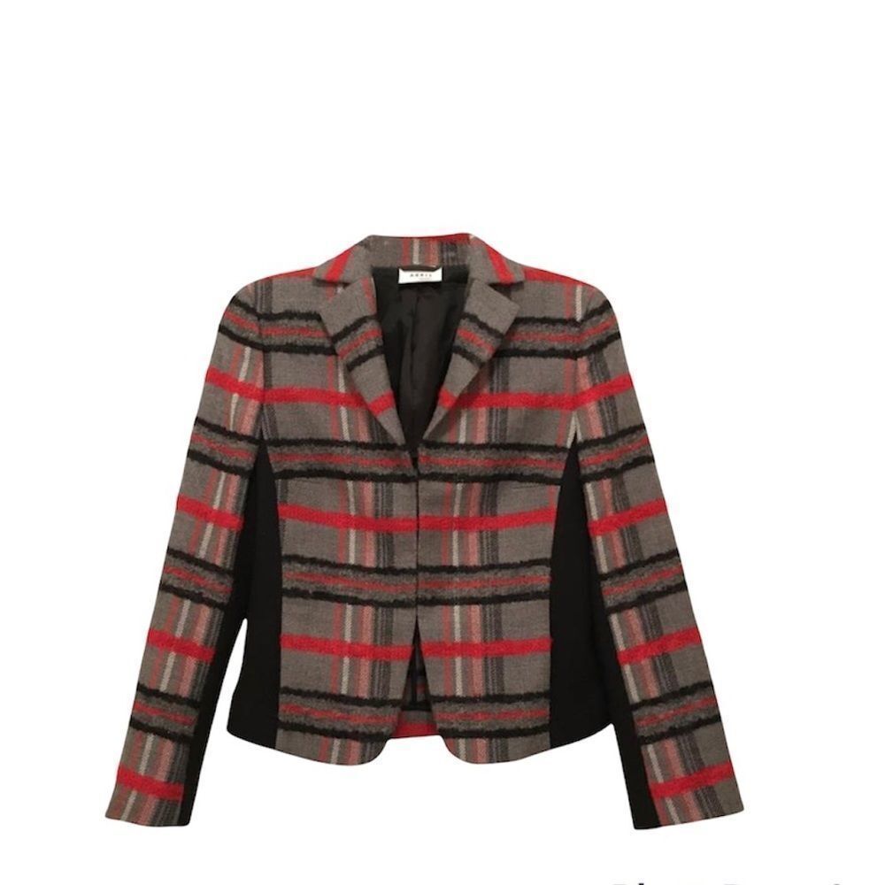 Akris Punto
Gray Black Red Multi Unique Wool & Angora/Mohair Jacket Blazer